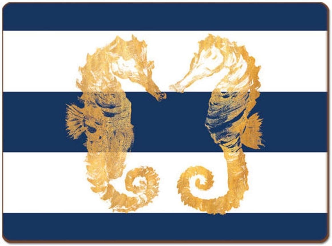 4 Cala Home Premium Hardboard Placemats Table Mats, Nautical Seahorses