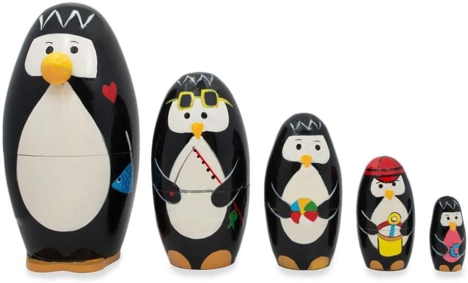 BestPysanky Set of 5 Penguins Wooden Nesting Dolls 5 Inches