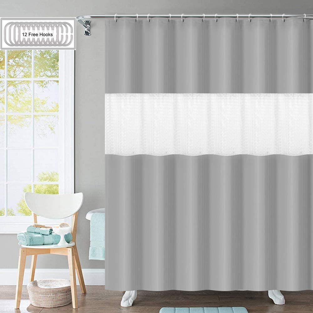 Shower Curtain with 12 Hooks, [2019 Upgraded] 3D Pattern PEVA 12G Bathroom Shower Curtains Set, 72" W x 78" H for Showers, Stalls, Spa, Hotel Luxury, Water Repellent, Eco-Friendly (Gray)