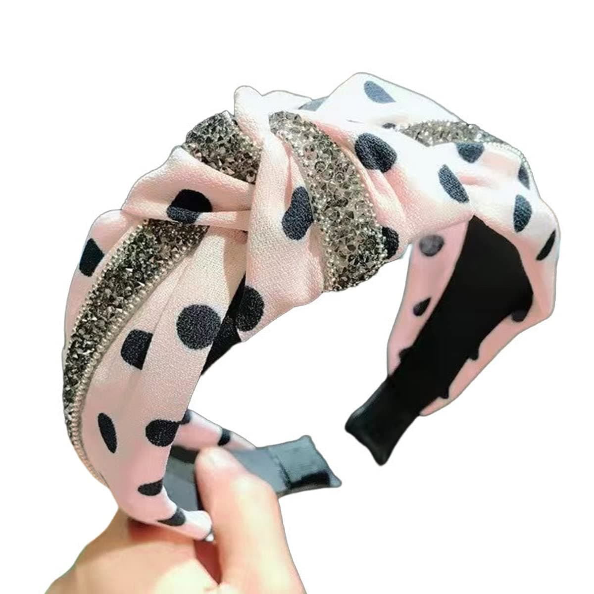 KizBruo 1PC Women Wide Polka Dot Headbands ,Diamond Crystal Rhinestone Headband Twist Knotted Hair Band Vintage Headwrap for Women Girl Hair Hoop Accessories - Pink 6