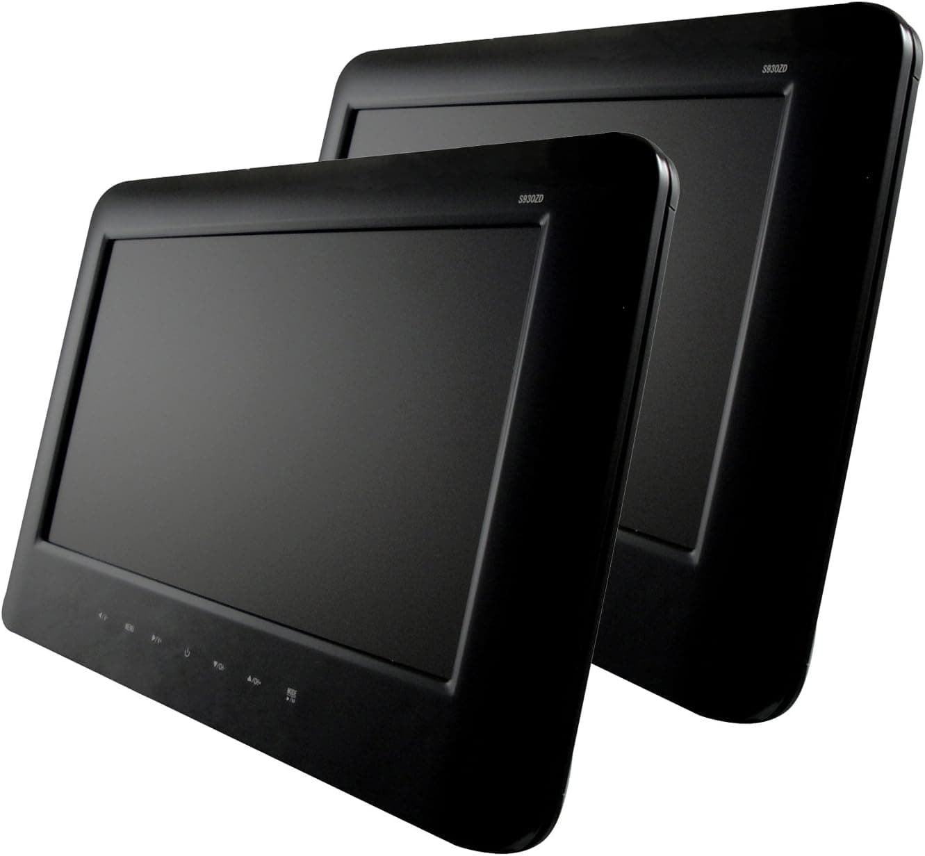 Vission AM-90ASD Piano Black 9" Dual LED Active Headrest with Single DVD/USB/SD Rear-Seat Entertainment System