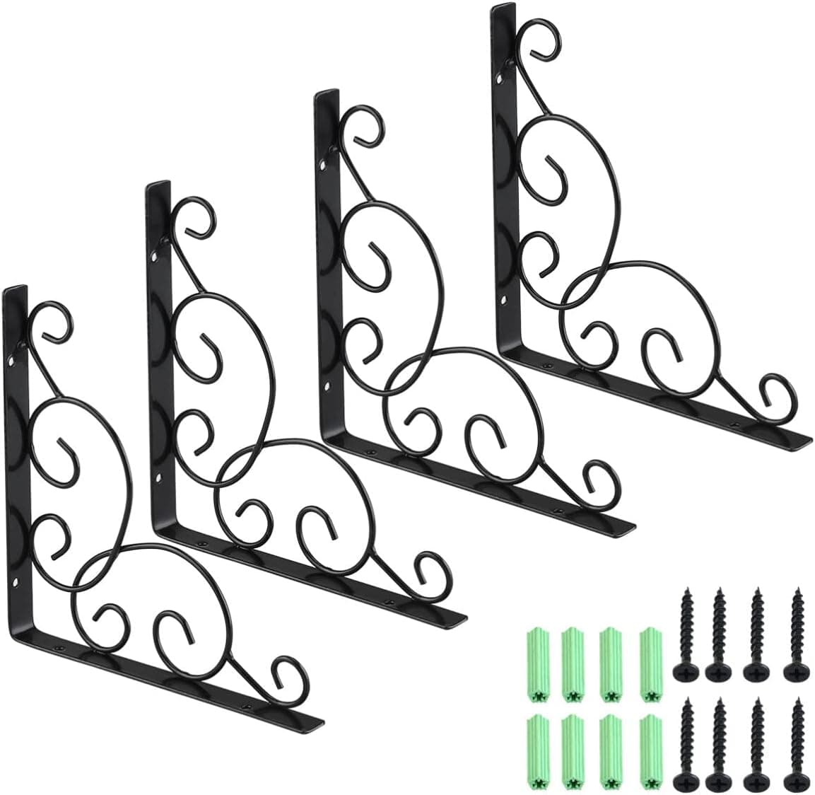 WINOMO 4pcs Shelf brackets Wall Mounted Floral Shelf Brackets Black