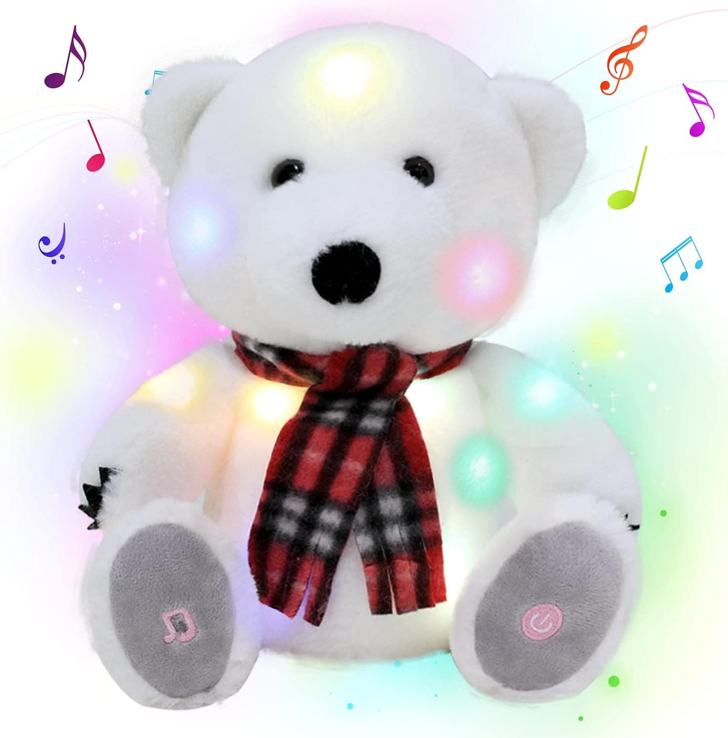 TGTOYS Musical LED Polar Bear Stuffed Animal Glow Soft Plush Toys Light up in Dark Singing Bedtime Companion Nightlight Gift for Kids on Christmas Birthday 11" (Lights & Music)