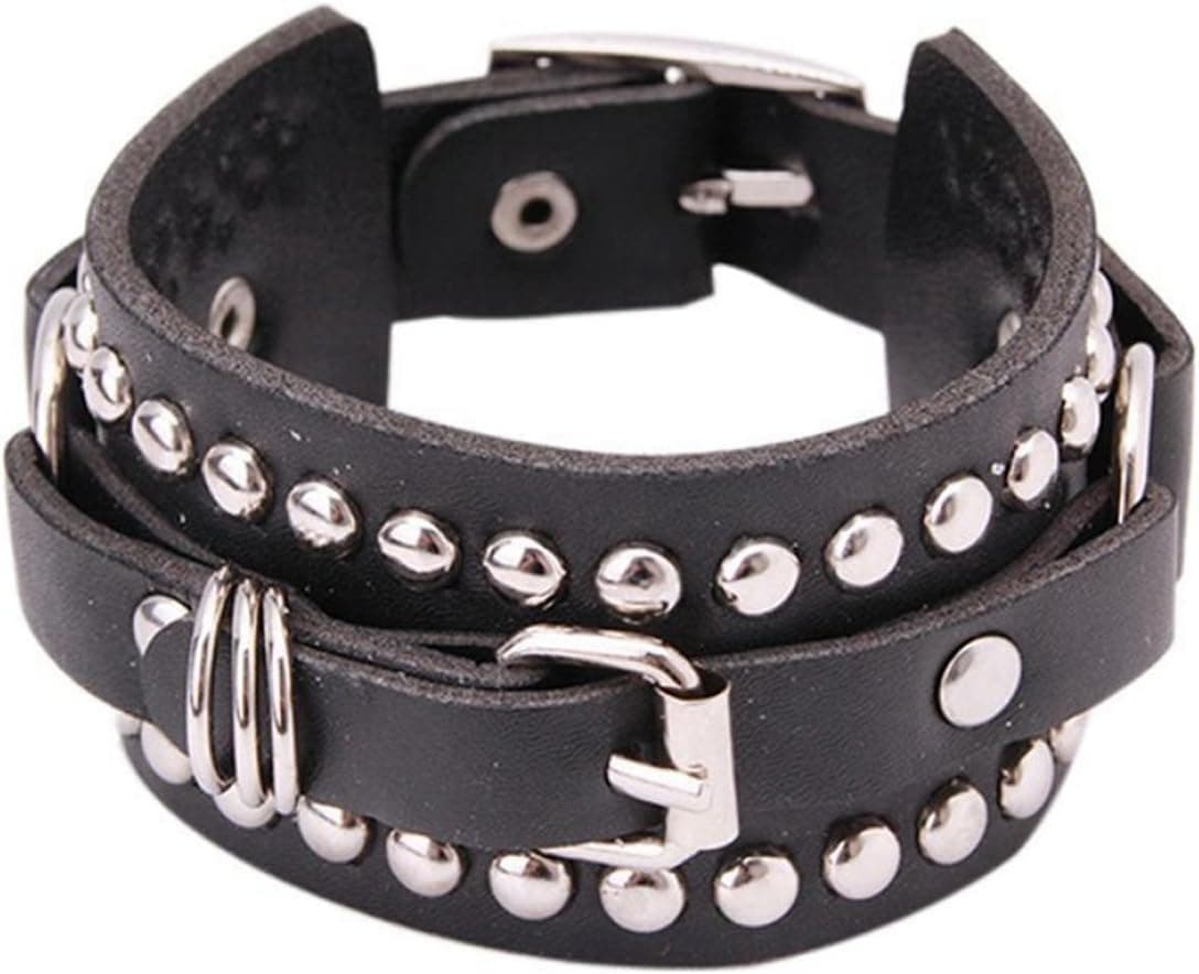 Heyuni. Punk Rock Bracelet Force PU Rivet Hip-hop Wrist Vintage Bracelet Black