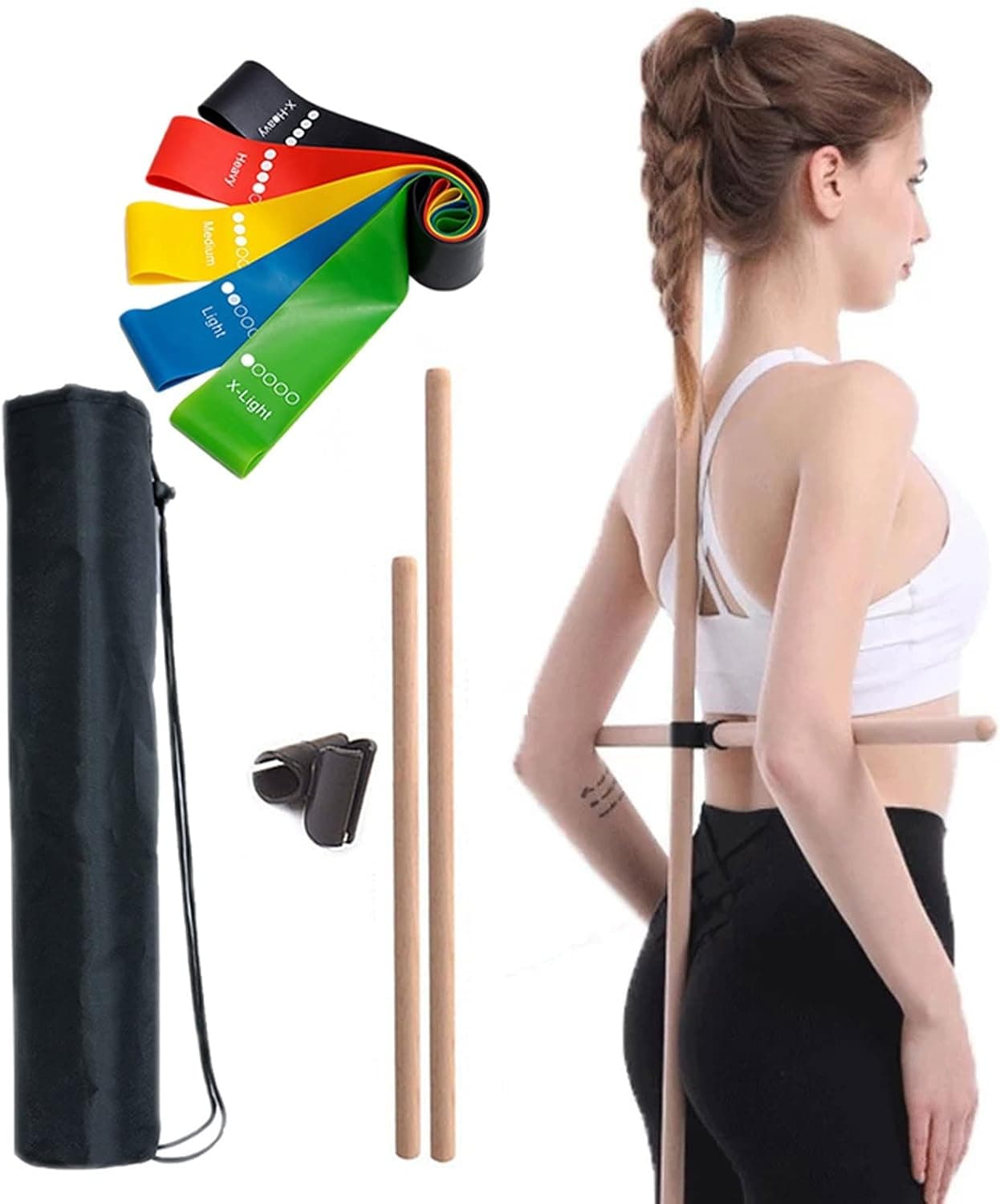 ivlere (31.5inch) Yoga Stick for Training,Stretching Tool with Stick Buckle, Humpback Correction Stick, Posture Corrector and Flexibility Enhancer, Stick for Balance, Stretching& Added Mobility(2pcs)