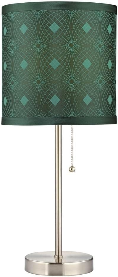 Design Classics Pull-Chain Table Lamp with Green Patterned Drum Shade