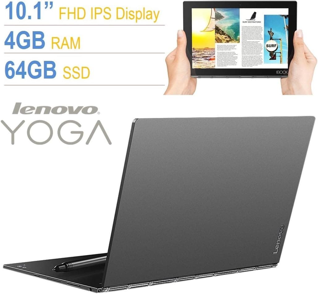 Lenovo Yoga Book 10.1" Full HD Touchscreen IPS (1920x1200) 2-in-1 Tablet PC, Intel Atom x5-Z8550 Processor, 4GB RAM, 64GB SSD, Bluetooth, Halo Keyboard, Stylus, Android 6.0.1 Marshmallow- Grey