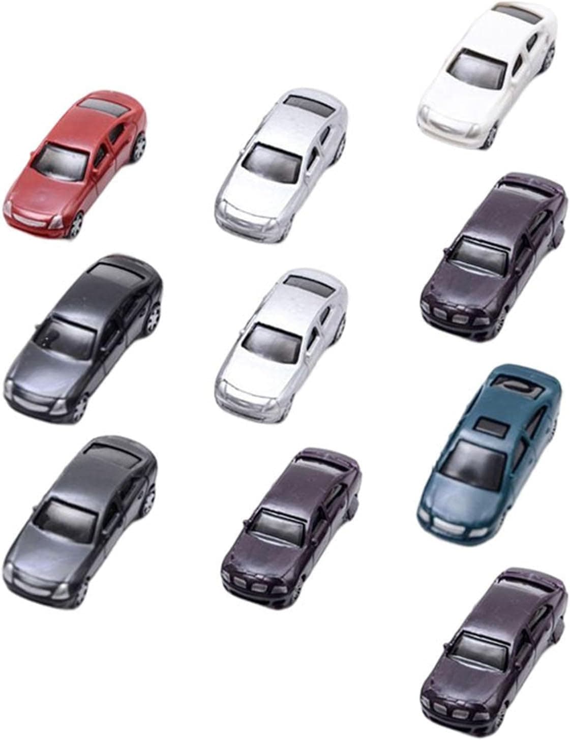 MERIGLARE 10Pcs Miniature Model Car Painted Accessories Vehicle Toys for DIY Model Micro Landscape Railway Scenery Decoration Ornaments, 1/150