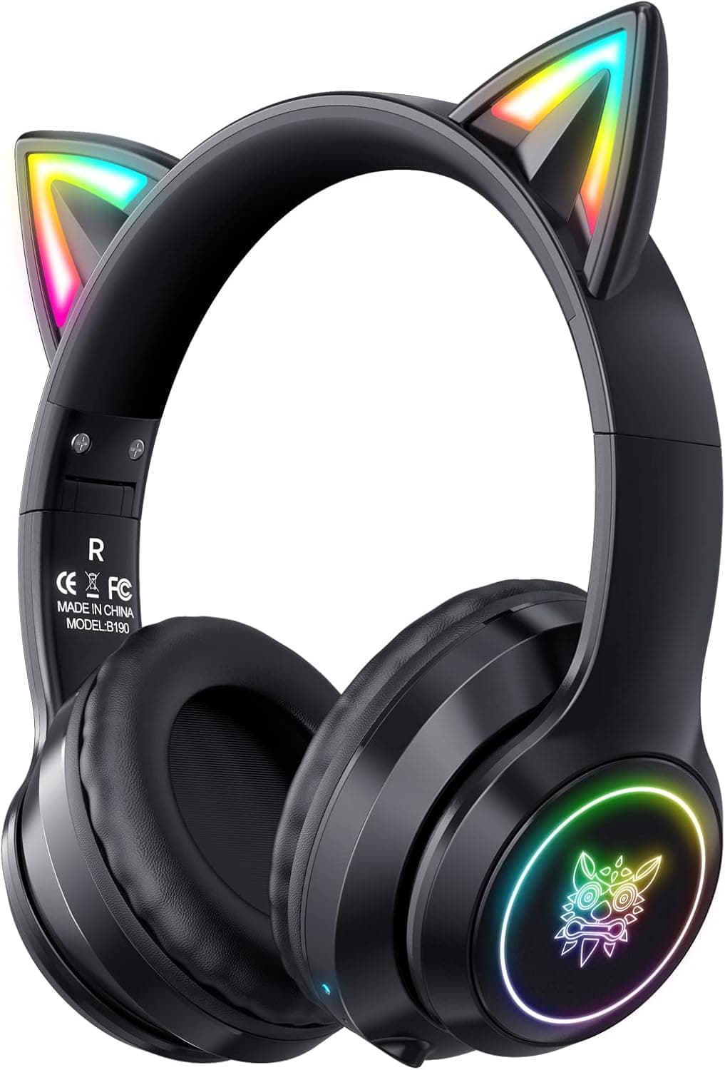 ONITOON Cat Ear Bluetooth Headphones with Micphone for Kids & Adults, LED Light Up Wireless HI-FI Sound Quality, Over-Ear Headphones with Volume Control for iPhone/iPad/Laptop/PC(55H Play Time)