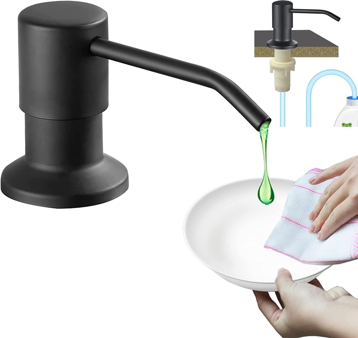 Matte Black Soap Dispenser Kitchen Sink with 47" Tube Connects Directly to Soap Bottle Built-in for CounterTop Pump Hand Lotion Fits 1″ to 1.4″ inch Hole, in Sink Soap Dispenser