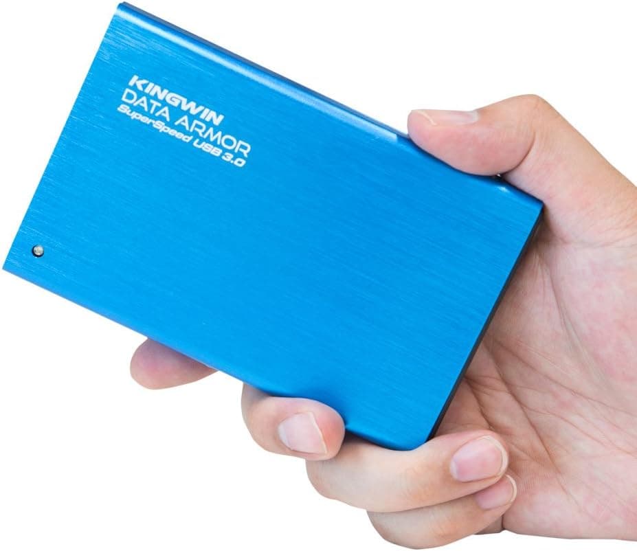 Kingwin Data Armor USB 3.0 to 2.5” Aluminum External Enclosure for 7mm & 9.5mm 2.5 inch SATA SSD/HDD, UASP Support, 5Gbps Transfer Rate [Support SATA I/II/III] and [Optimized for SSD]-Blue