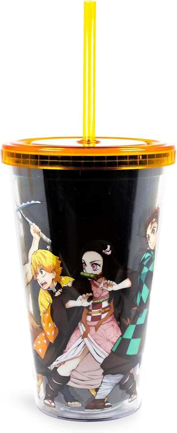 Surreal Entertainment Demon Slayer 16Oz Acrylic Carnival Cup With Reusable Straw & Leakproof Lid | BPA-Free Plastic Tumbler, Tall Cold Drinkware Home Essentials Anime Manga Gifts Collectibles, Yellow
