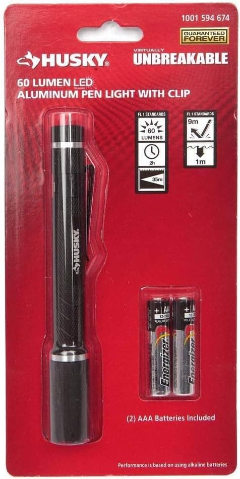 80-Lumen Virtually Unbreakable Aluminum Pen Light with Clip w/Batteries 1001-594-674