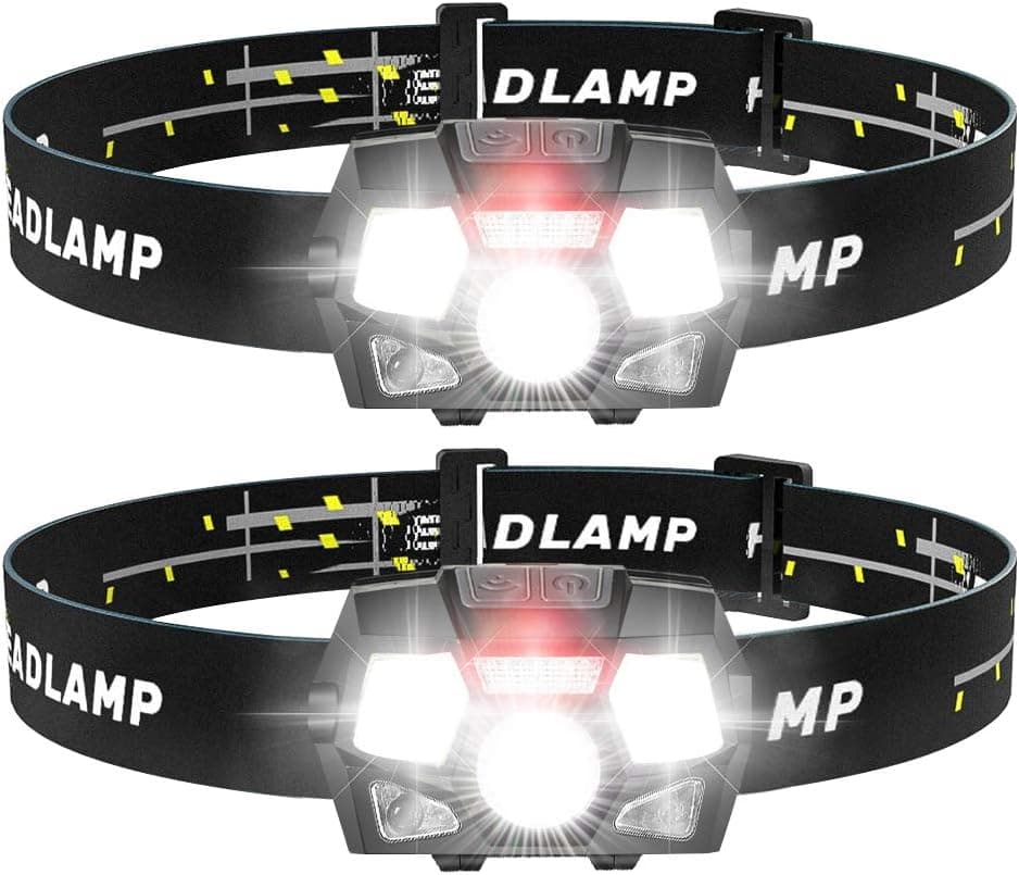 iToncs LED Headlamp Rechargeable(2 Pack), Super Bright Long Lasting IPX6 Waterproof Head Lamp - Best Headlamps with Red Light Mode 45 Hours Runtime for Running, Camping, Hiking, Climbing, Fishing