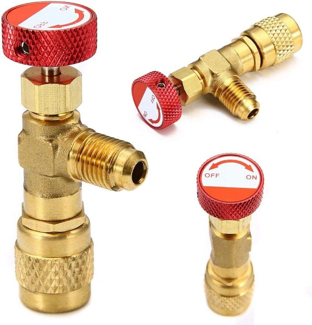 Balance World Inc 1/4''-5/16'' R410A Copper Flow Control Valve for Refrigerant Charging Hose Red