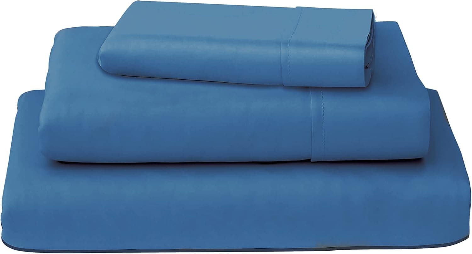 Dormir Twin XL Cotton Sheets Set Dark Blue 400 Thread Count, 3 Piece Sateen Weave Long Staple Cotton Bed Sheet Set, 16 inches Twin XL Size Deep Pocket Sheet Set
