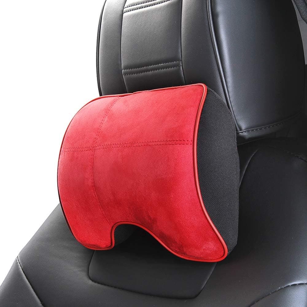 Aukee Car Headrest Pillow Memory Foam Seat Neck Rest Cushion Support for Driving Travel Red (Pack of 1)
