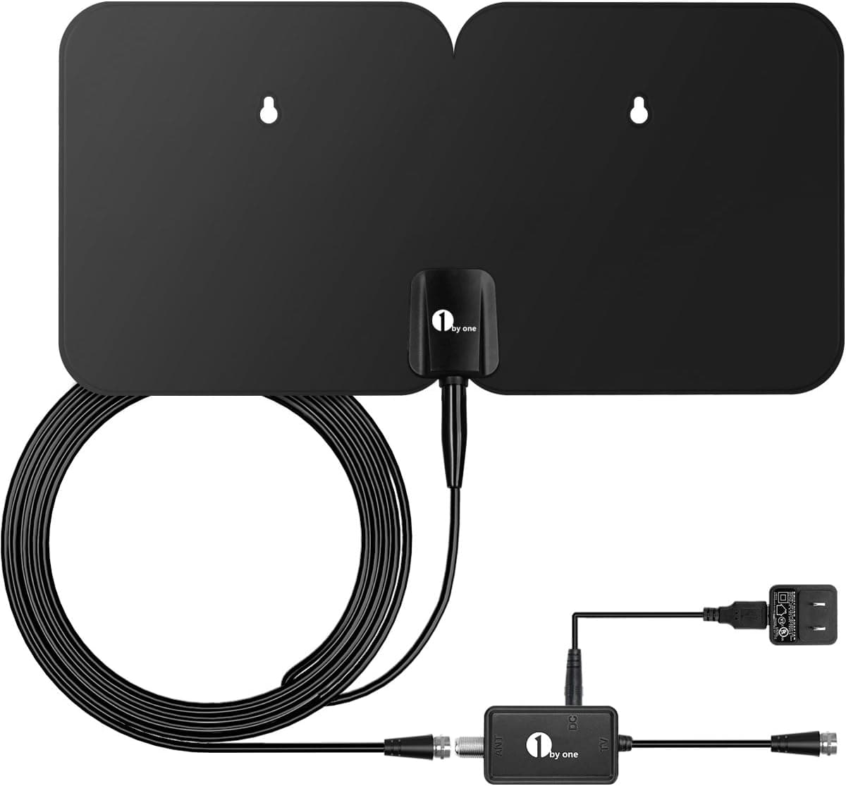 1byone 4K Double Panel HDTV Antenna, 1byone Indoor/Outdoor Amplified Digital TV Antenna Waterproof Support UHF VHF 4K Ultra HD Freeview Channels with 26ft Coaxial Cable