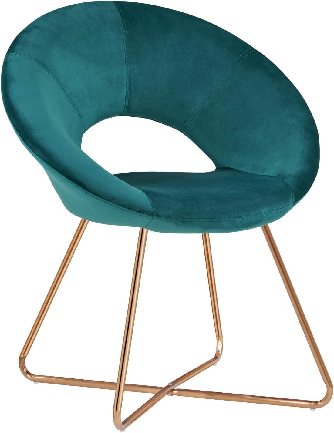 Duhome Modern Accent Velvet Chairs Dining Chairs Single Sofa Comfy Upholstered Arm Chair Living Room Furniture Mid-Century Leisure Lounge Chairs with Golden Metal Frame Legs 1 PCS Atrovirens