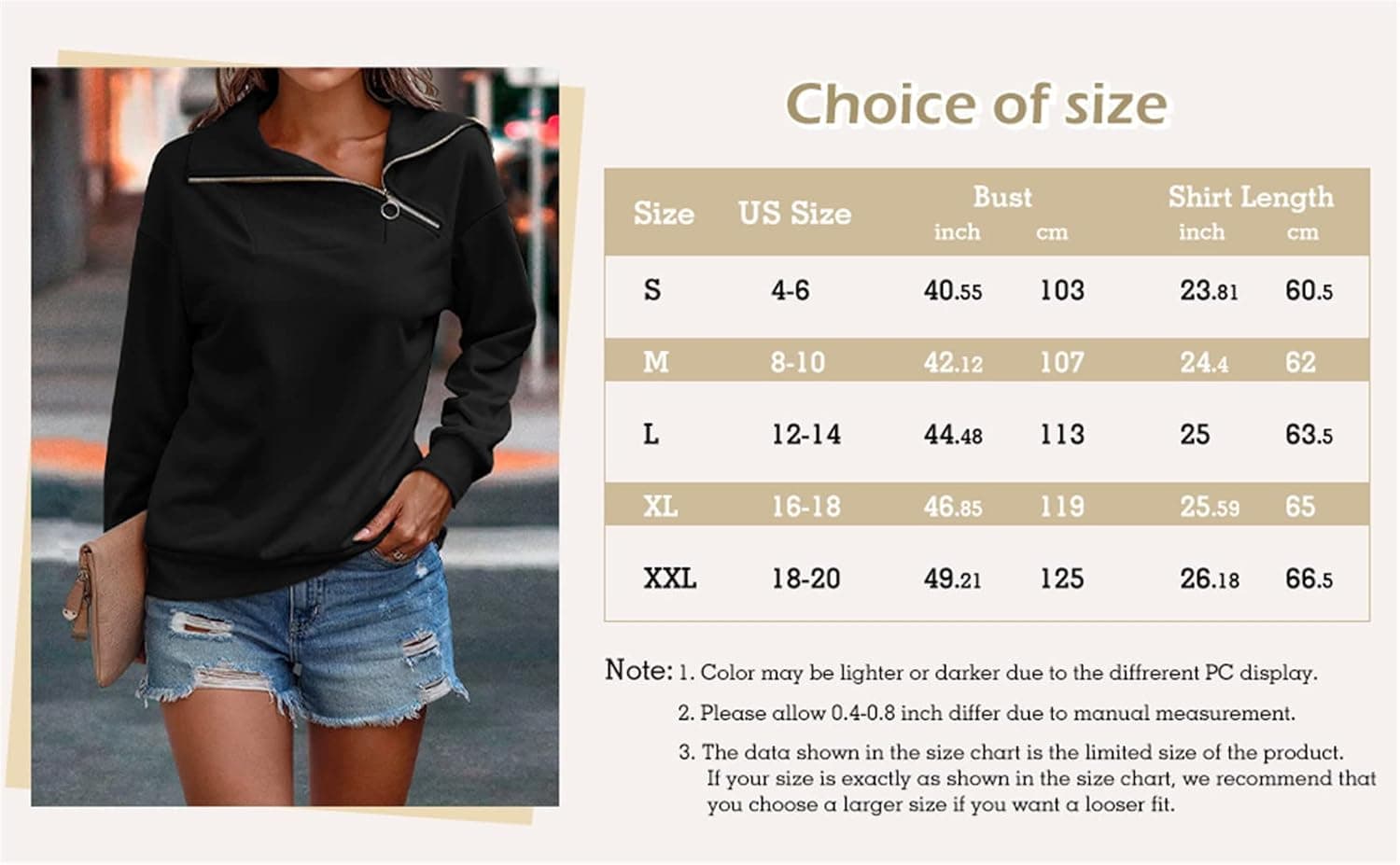 Womens Zipper Sweatshirt Turtleneck Long Sleeve Pullover Casual Loose Sweatshirts Top T Shirts