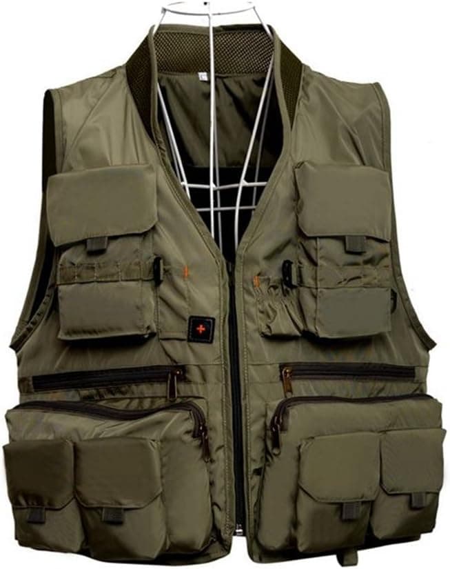 Isafish Fly Fishing Vest Men's Multifunction Pockets Travels Sports Outdoor Vest XL Green