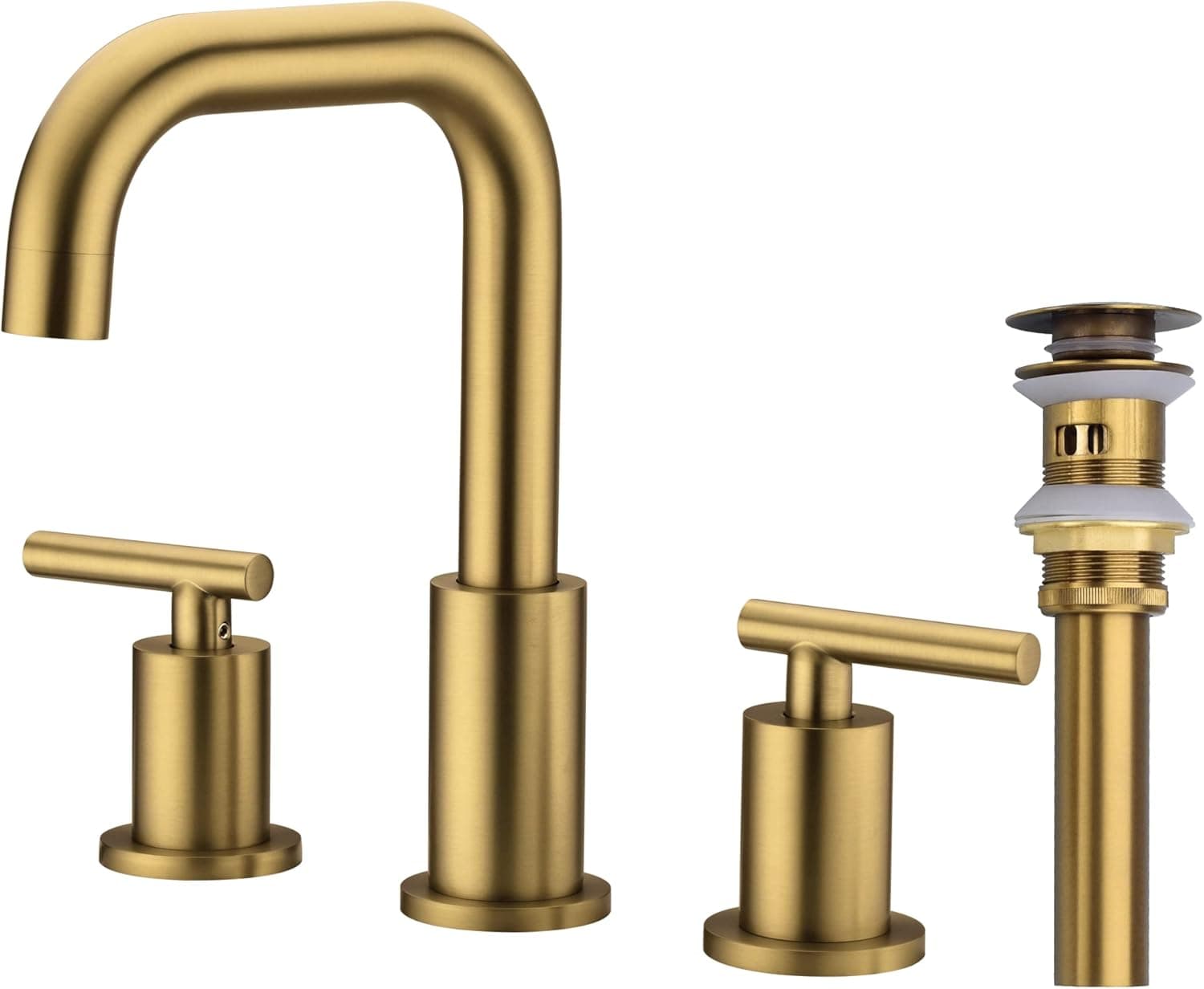 TRUSTMI Bathroom Faucet 2 Handle 8 Inch Widespread Brass Vanity Sink Faucet with Metal Overflow Drain and cUPC Water Supply Lines, Brushed Brass Gold