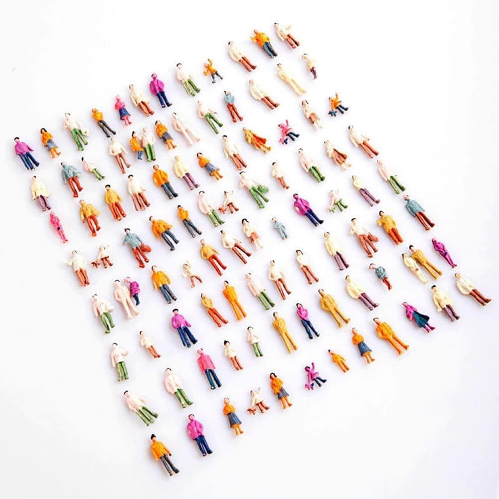 100 Pieces People Figures 1:100 Standing Pose Mini Painted Model HO Scale Model Train Park Street Passenger People Dollhouse Miniature Accessories