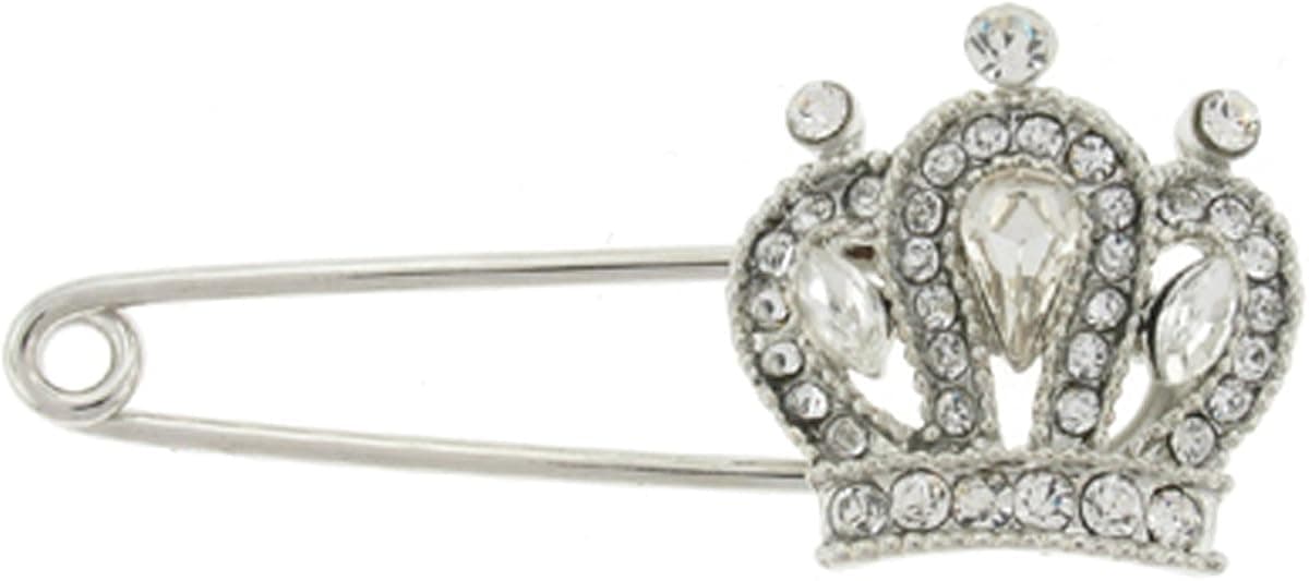 Silver and Clear Crystal Royal Princess Crown Safety Pin Brooch