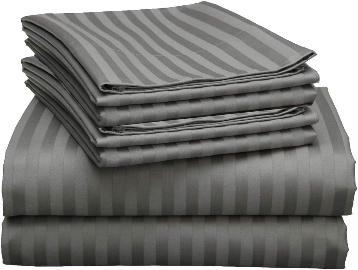 6 Piece King Size Sheet Set 600 Thread Count Egyptian Cotton Sheets 6 Pieces Sheets Set King Size Hotel Luxury Collection 6 PC Striped Sheet Set Dark Grey Stripe Fits Mattress Upto 18'' DEEP Pocket