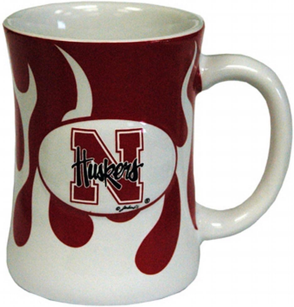 NCAA Nebraska Cornhuskers Ceramic Relief Flame Design Mug, Team Color