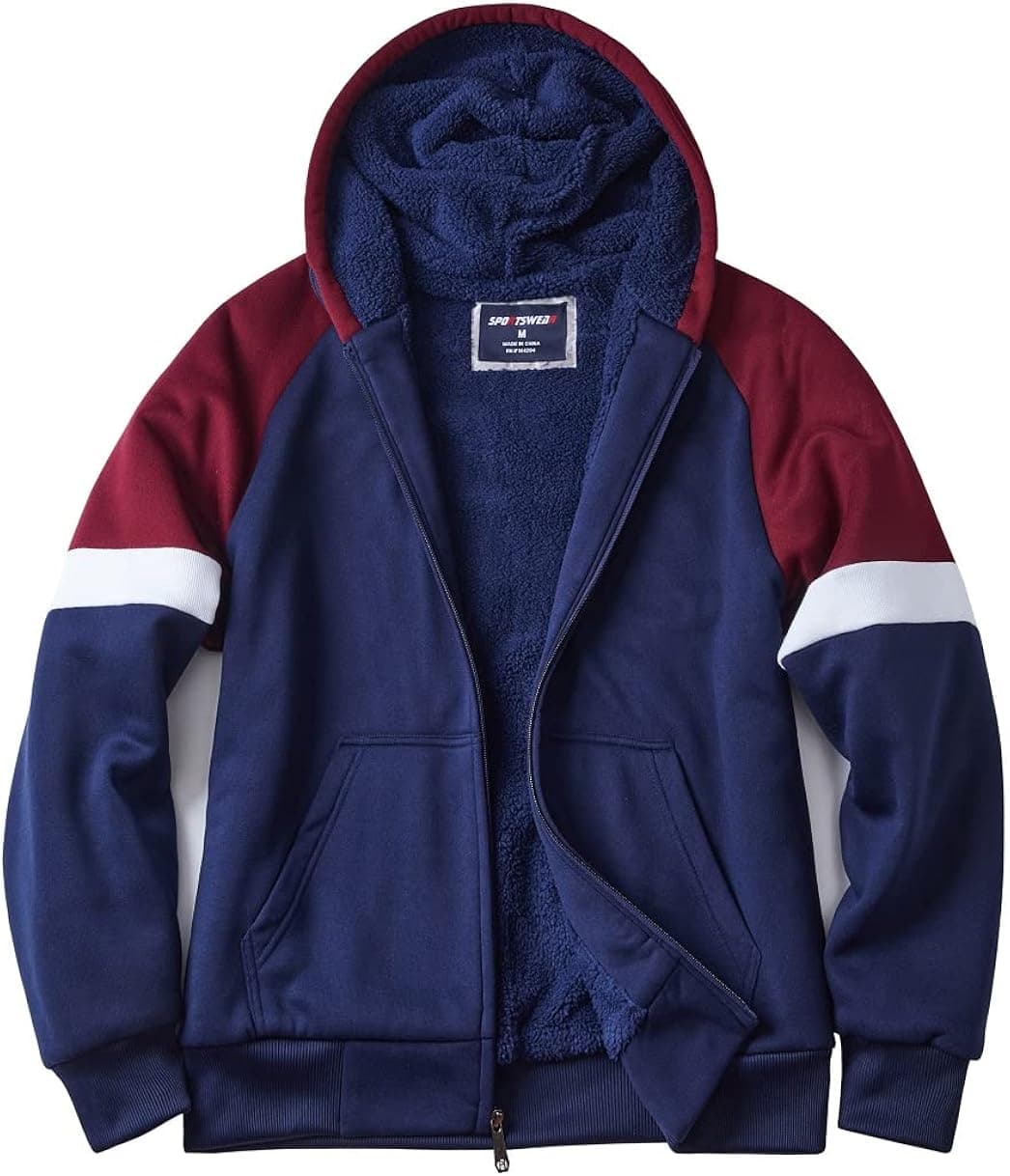 Facitisu Heavyweight Sherpa Lined Fleece Hoodie Sweatshirts for Men Winter Zip Plus Size Jacket