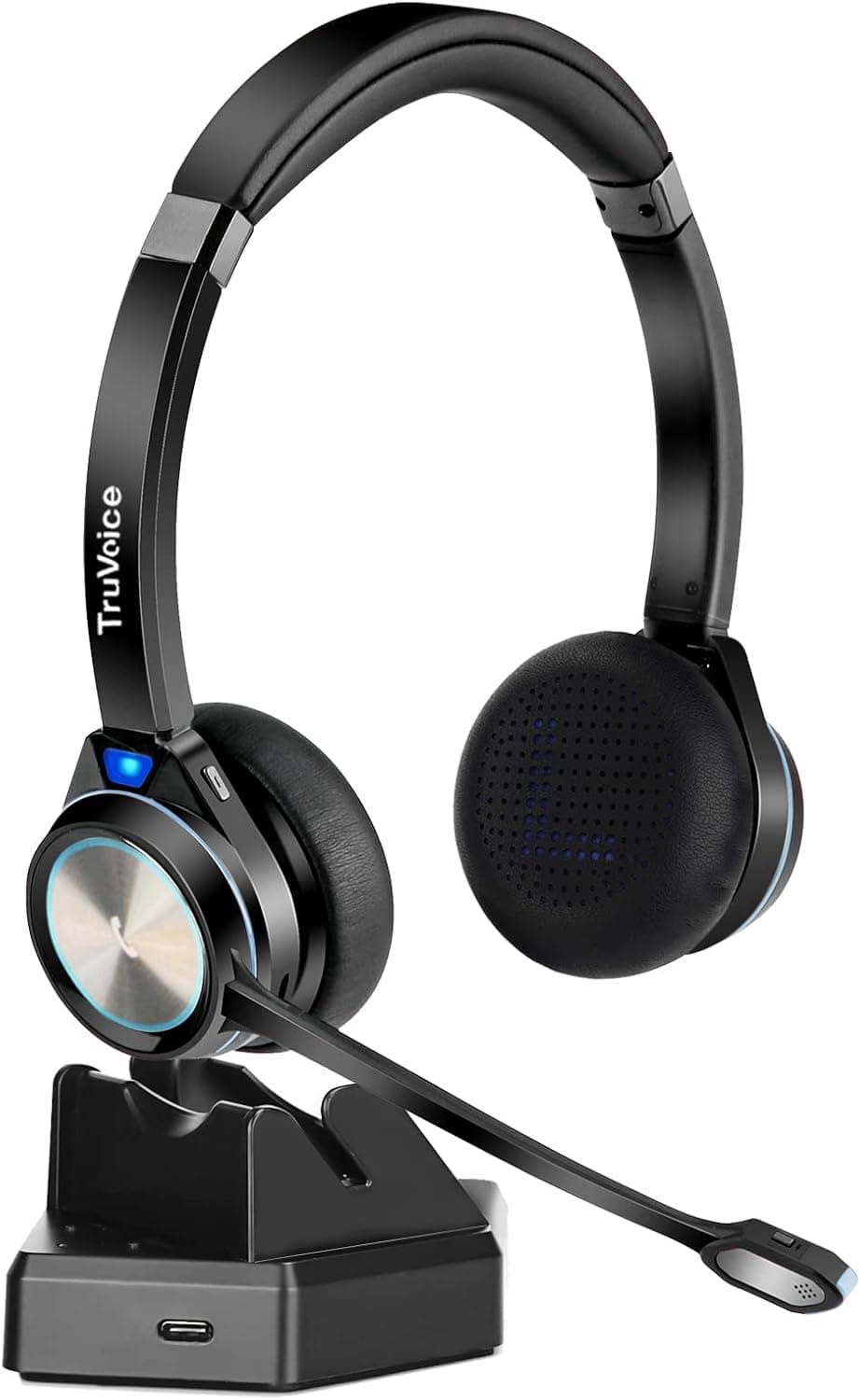 TruVoice BT65 USB Wireless Headset with Noise Canceling Microphone, HD Speakers and Charging Base with Built in Bluetooth - All Day Talk time and Comfort - Connects to PC, Softphones and Cell Phones.