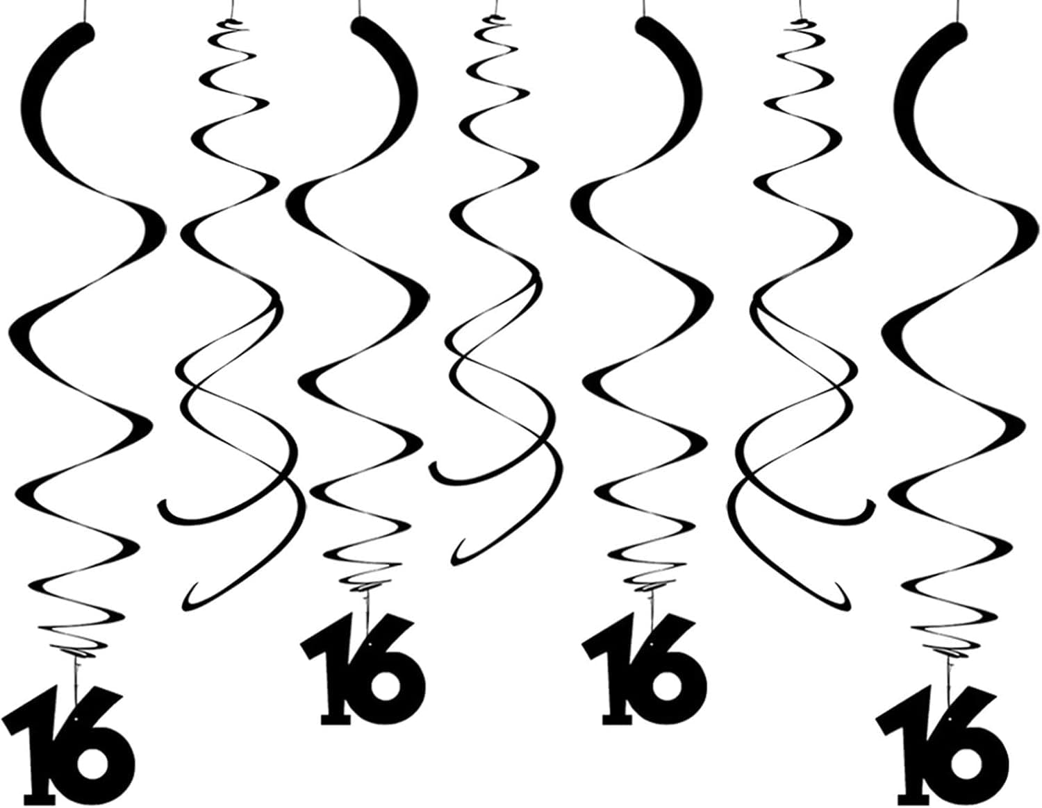 AimtoHome Party Swirl Decorations, Black 16th Birthday Swirl Decoration, 16th Anniversary Ceiling Hanging Party Swirl Decoration, Pack of 30