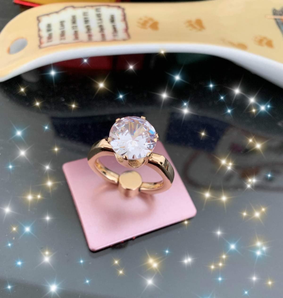 Phone Ring Stand Holder with Big Fashion Bling Diamond Crystal 360 Degree Rotation Metal Finger Ring Grip for iPhone iPad Samsung LG and More (Rose Gold)