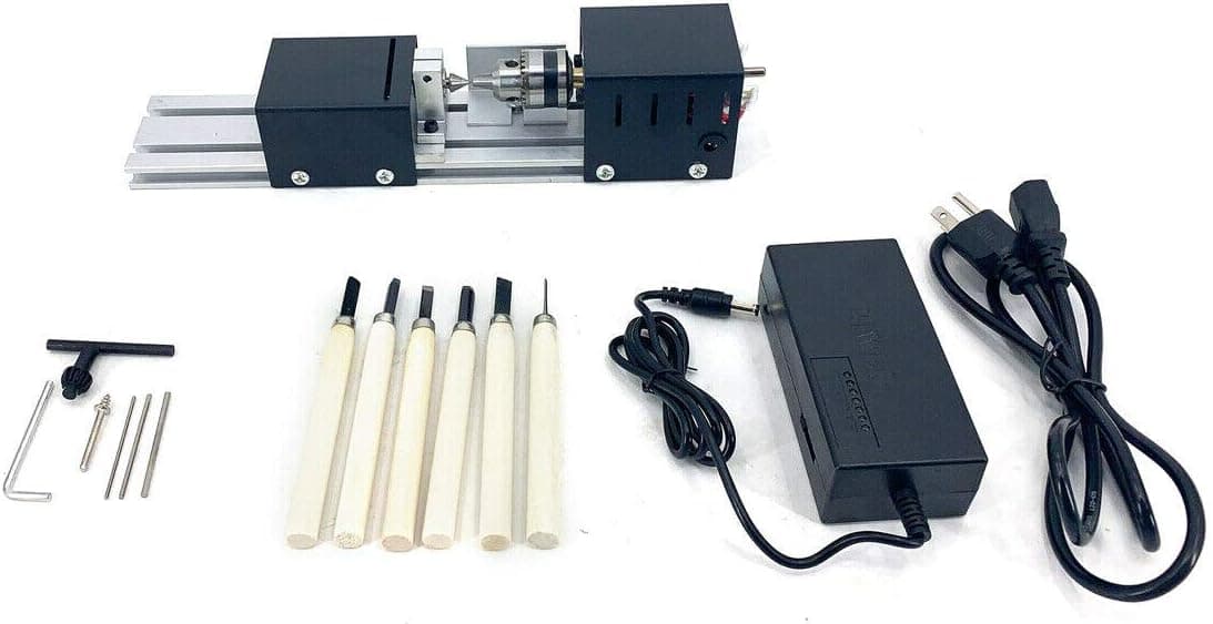 HOTSTORE Mini Lathe Beads Polisher Machine Woodworking DIY CNC Machining, Lathe Standard Set for Table Woodworking & Handiwork Craft DC 24V 100W