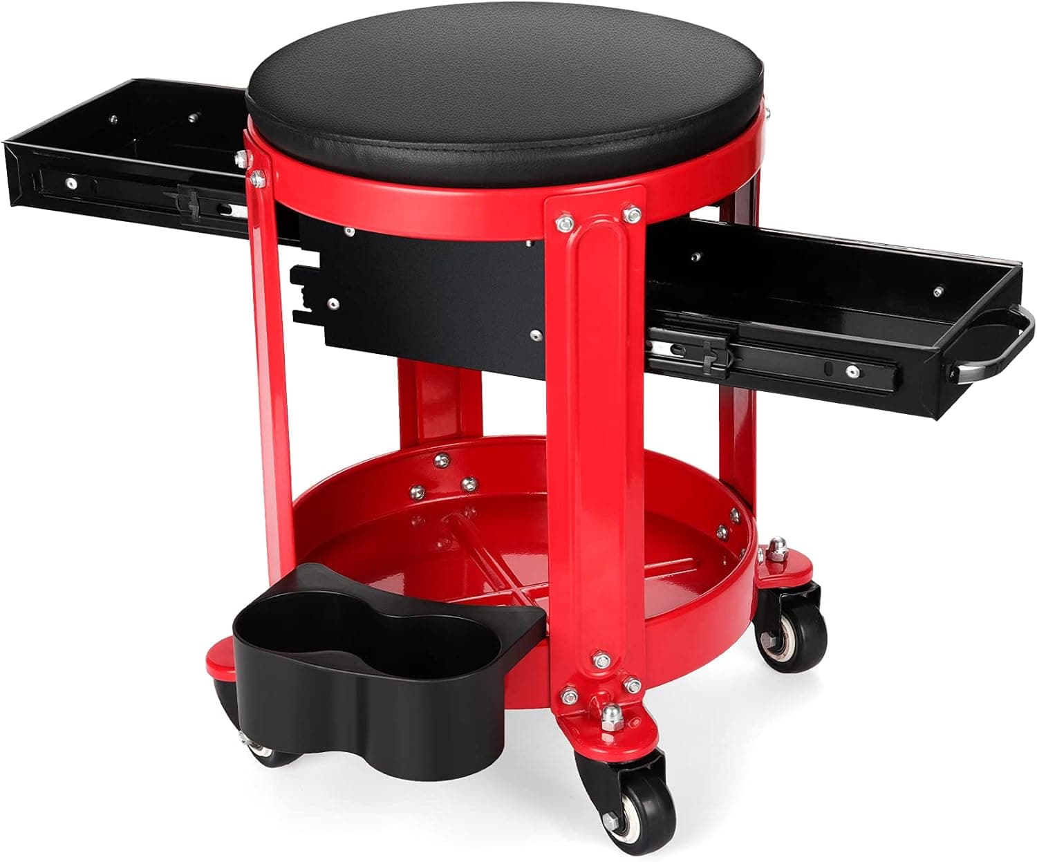 Anbull Rolling Workshop Mechanic Stool Creeper Seats with 2 Tool Storage Box Drawers & Can Holders, Garage Rolling Toolbox Stool with Wheels, Work Rolling Stools for Shop or Garage