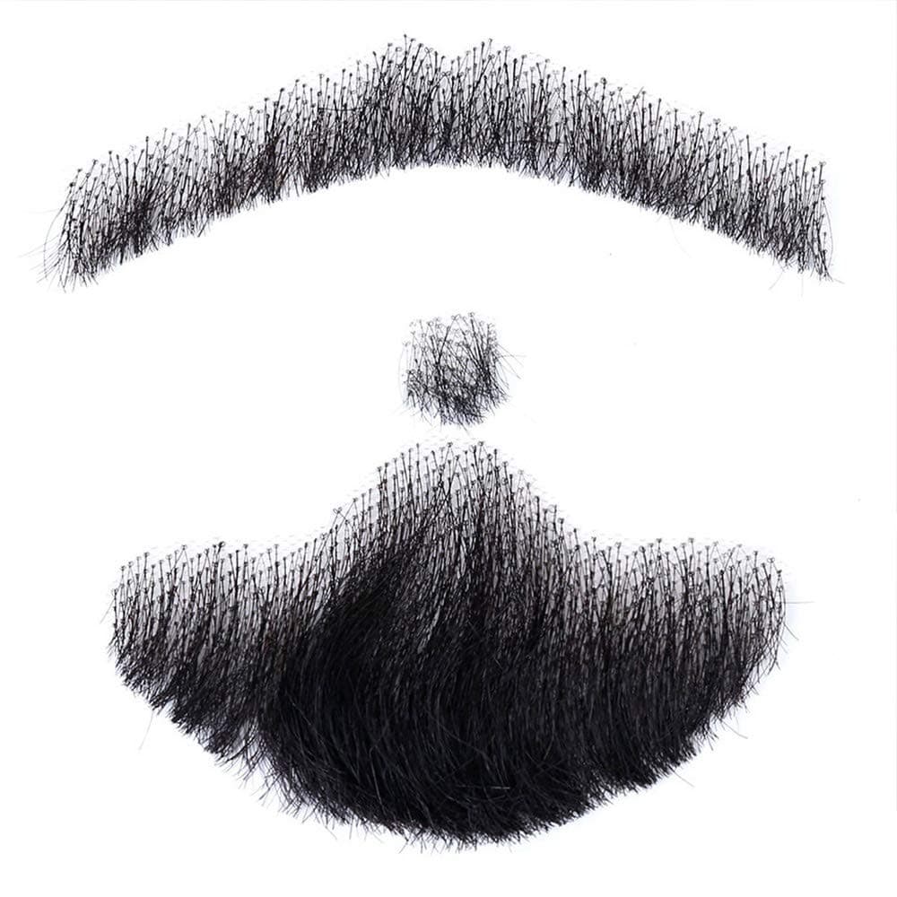 CliCling Human Hair Fake Beard, Face Beard and Mustache for Adults Men Suitable for Film Makeup and Special Effects（HZ04-1B Black