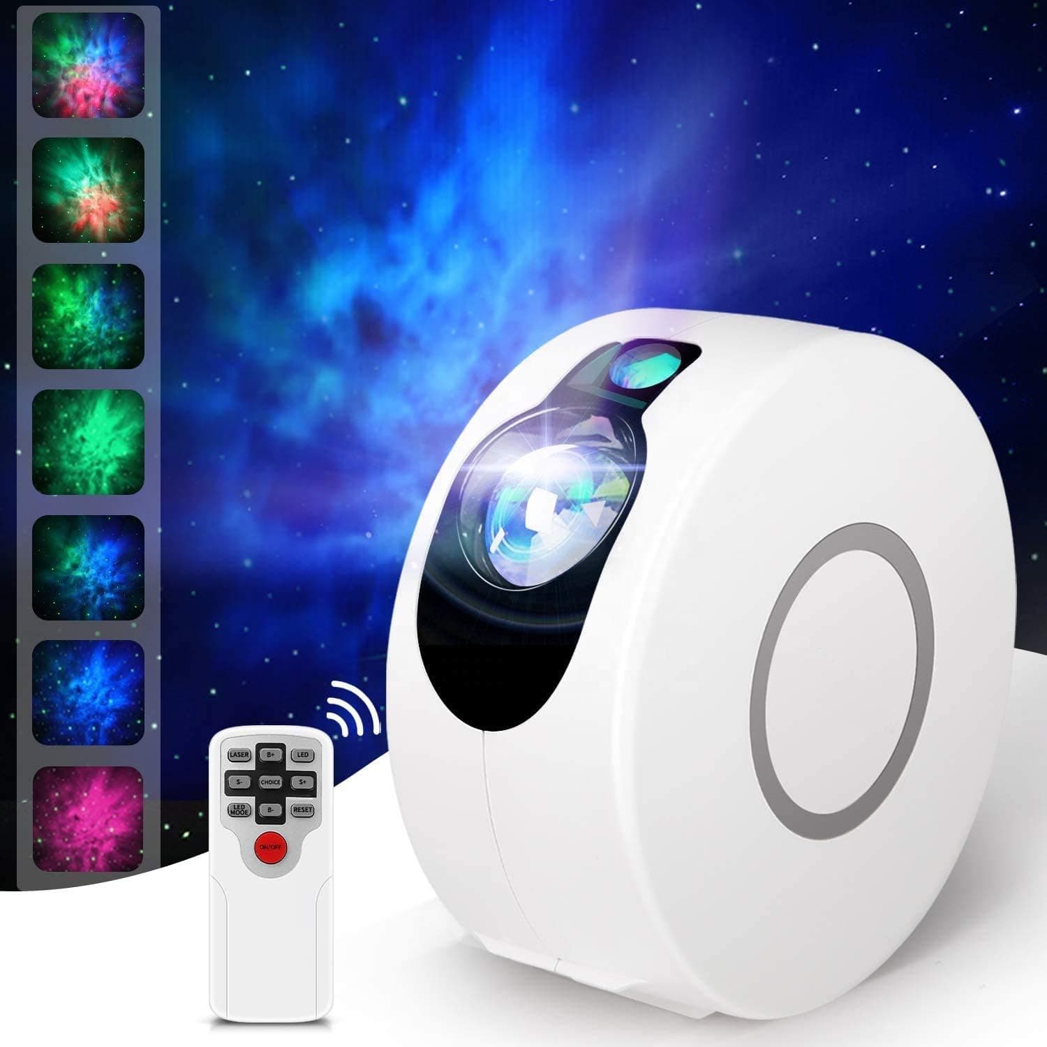 COSMIKA Star Projector Galaxy Lamp - 15 Night Sky Color Modes - Adjustable Brightness - Moving LED Nebula Cloud for Bedrooms, Home Theater, Game Rooms or Night Light Ambience (White)