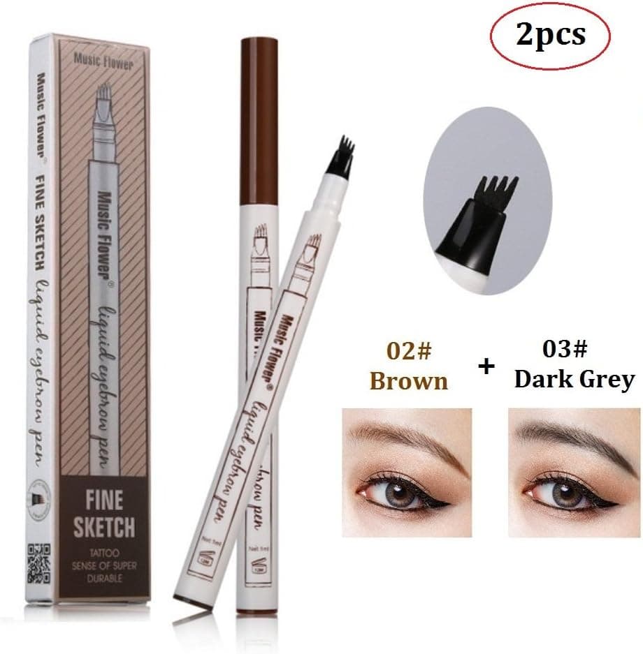 2Pcs Tattoo Eyebrow Pen with 3 Colors Long-lasting Waterproof Brow Gel and Tint Dye Cream for Eyes Makeup (2#Brown+3#Dark Gray)