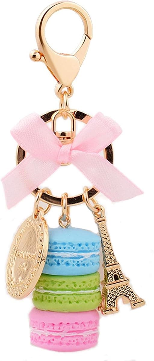 ZOONAI Macaron Cake Eiffel Tower Keychain Bowknot Car Keyring Bag Purse Pendant