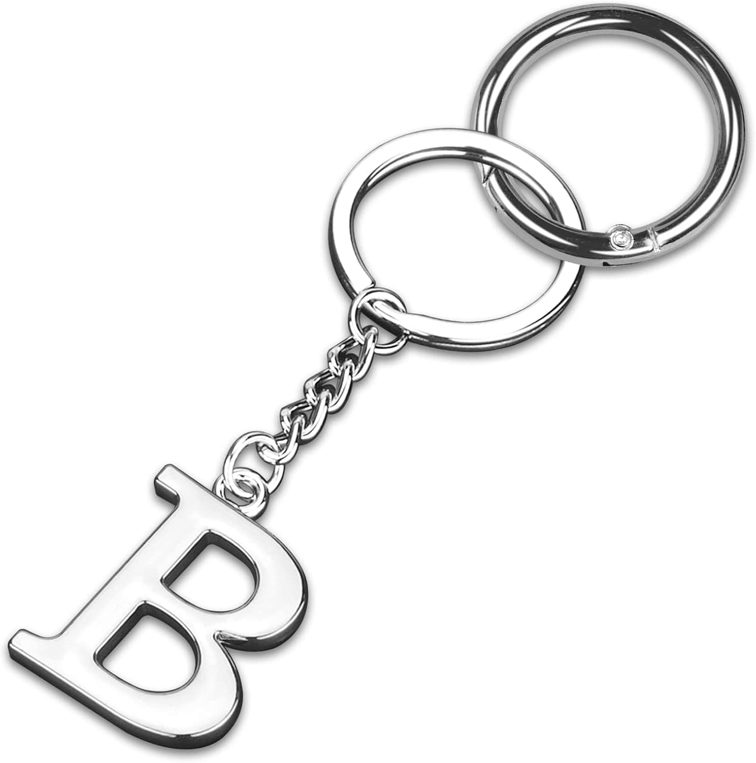 Letter A-Z Keychain Stainless Steel Alphabet Initial Pendant with Key Ring & Bag Buckle, for Women Men DIY Gifts Accessories