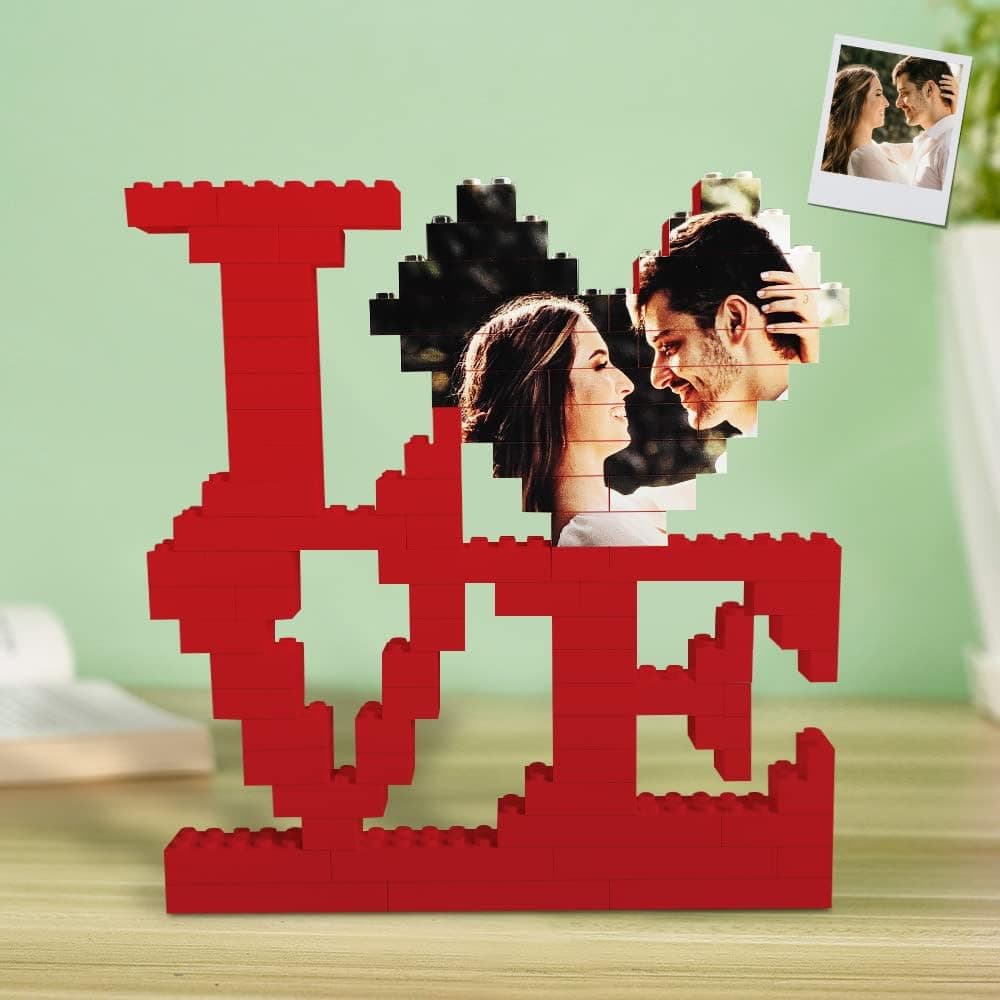 Custom Building Brick Photo Block Personalized Love Brick Puzzles Heart Shaped Picture Romantic Decor Anniversary Valentine's Day Gifts for Her, Him, Boyfriend, Girlfriend, Couples