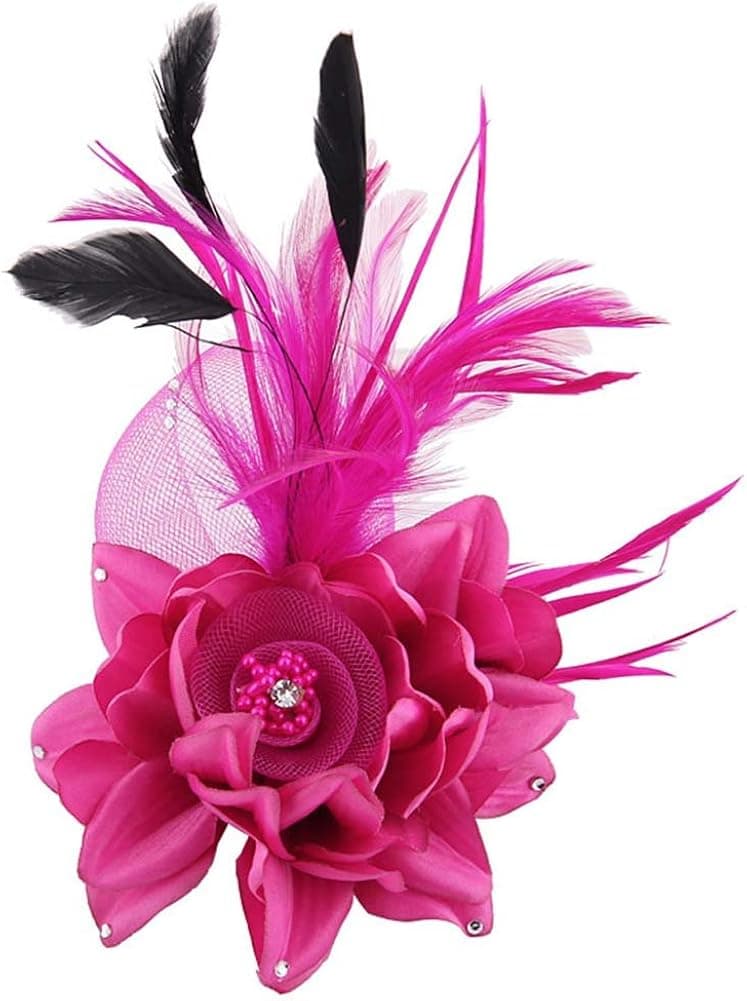 ACTLATI Fascinator Hat for Women Flower Mesh Feathers Hair Clip Tea Party Wedding Cocktail 20s Flapper Headpiece
