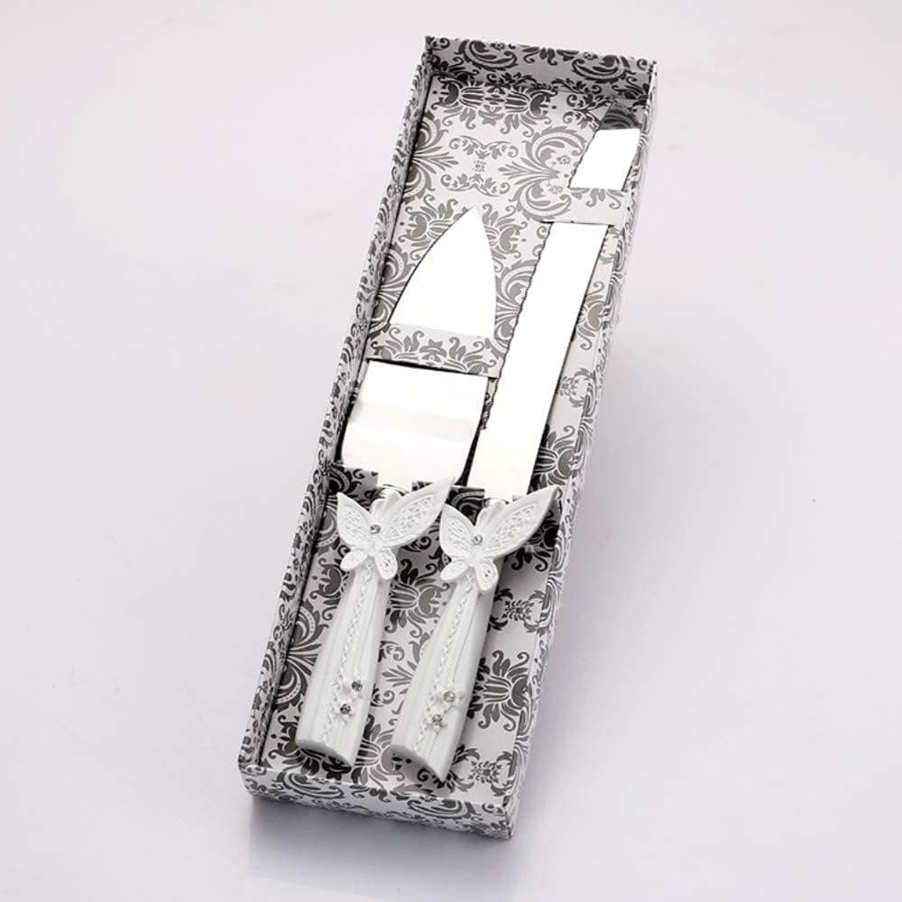 JISUAN Wedding Cake Knife and Server Set - Cake Knife 13.2 Inch, Cake Server 10.8 inch - Gifts for Bridal Shower, Wedding, Anniversary, Birthday, Housewarming (Style-A)