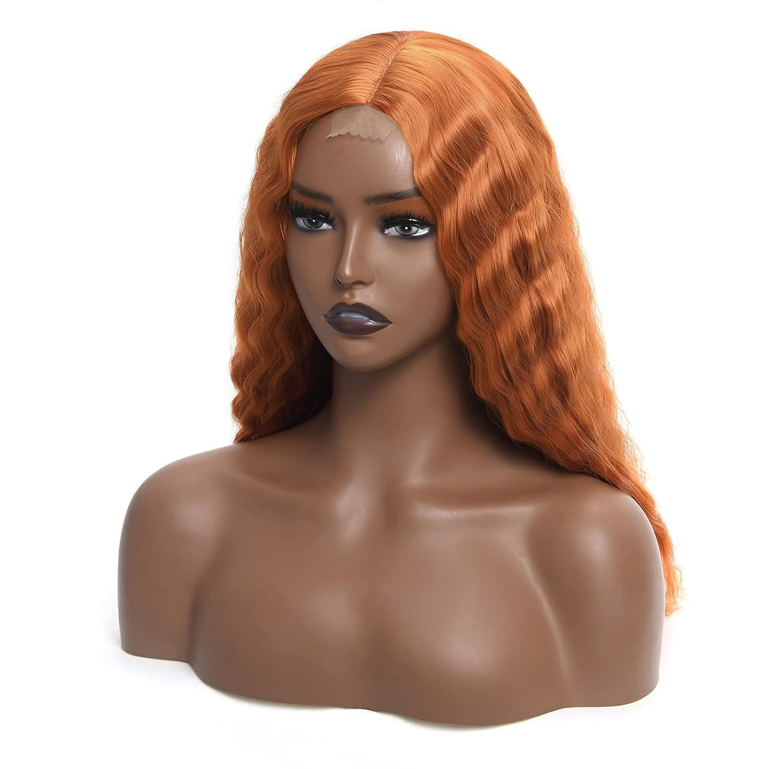 Netgo Dark Orange Wigs for Women, Natural Wavy Long Curly Wigs, Heat Resistant Synthetic Fiber Wigs for Daily Party