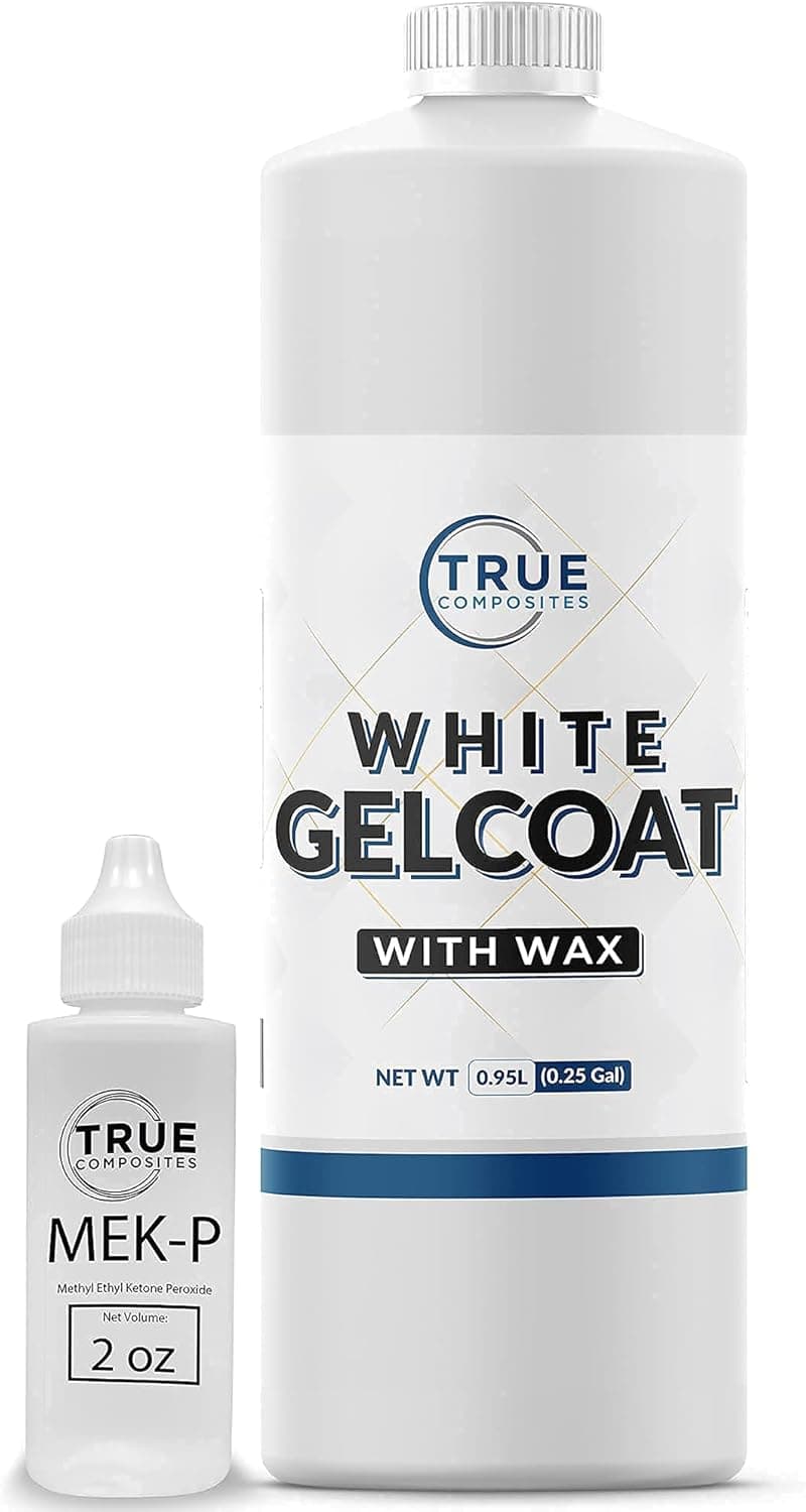 True Composites White Gelcoat Waxed-Isophthalic NPG Fiberglass Marine Gel Repair Kit-Top Coat Base, UV Protectant, Waterproof Cruise, Automotive, Boats, Wood (1 Quart & 1oz MEK-925)