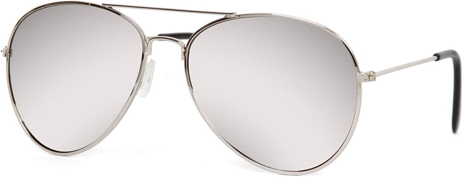 Premium Mirror Aviator Sunglasses w/Soft Case, Silver