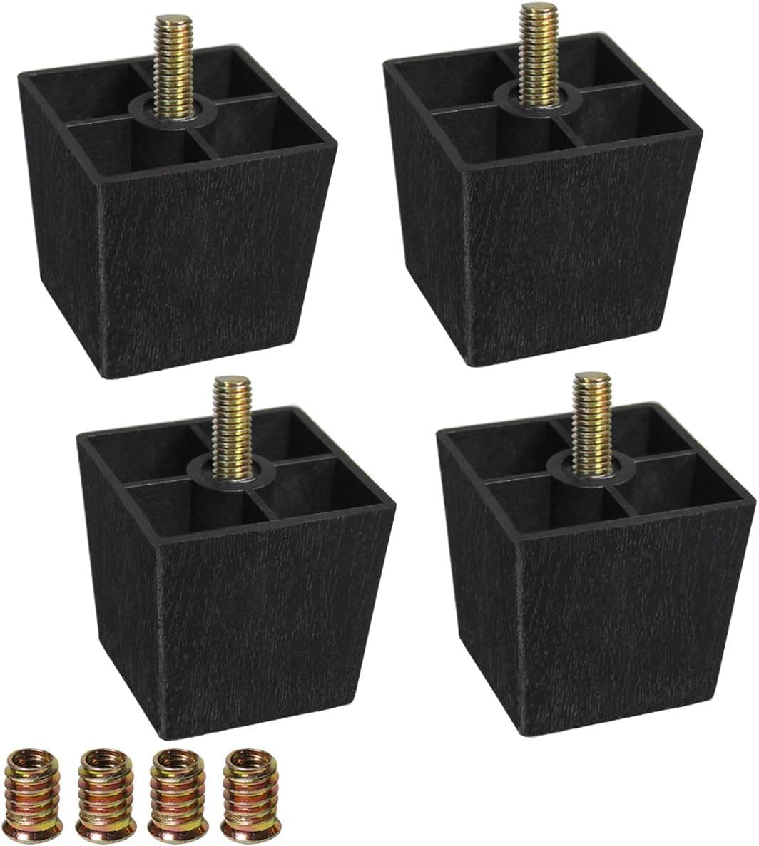 Sopicoz 2 inch Sofa Legs Plastic Feet for Furniture Legs Riser Square Set of 4 with M8 Hanger Bolts