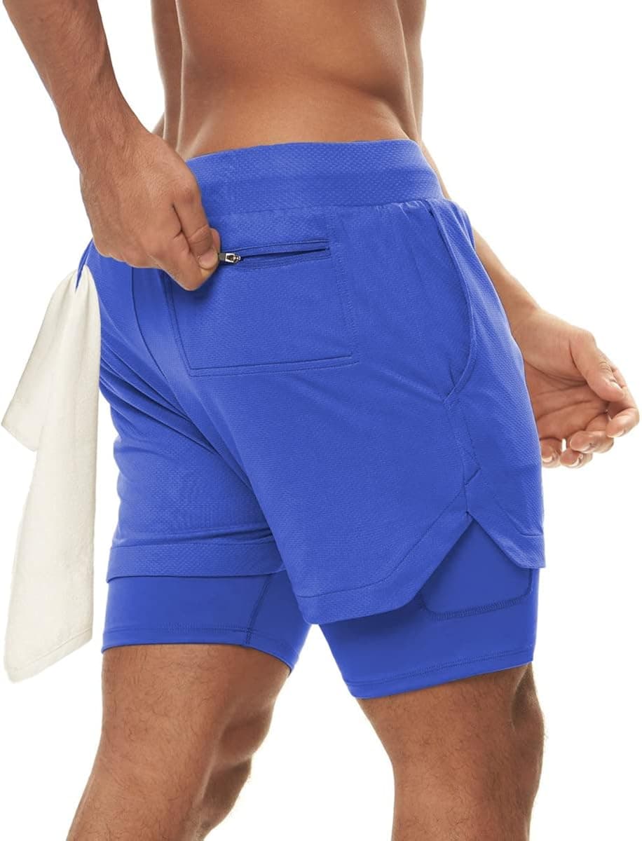 FLYFIREFLY Men's 2-in-1 Workout Running Shorts 7" Lightweight Gym Yoga Training Sport Short Pants