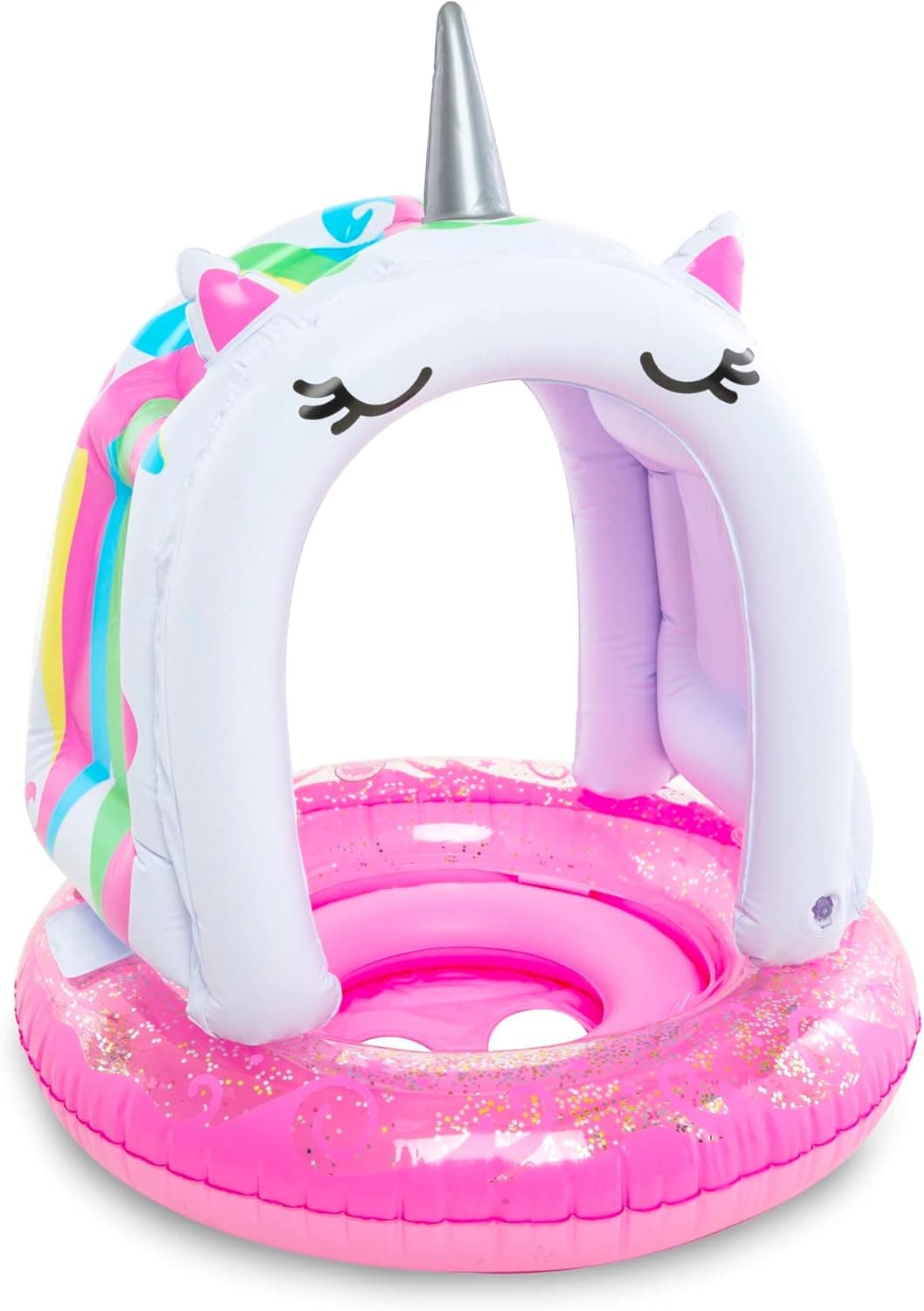 BigMouth Inc Happy Rainbow Lil’ Water Float with Glitter Inside - Pool Float for Infants and Kids Ages 1-3, Perfect for Beginner Swimmers, Easy to Inflate and Durable